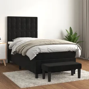 vidaXL Sommier à lattes de lit et matelas Noir 80x200 cm Velours pas cher