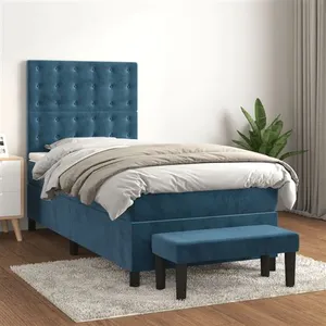 vidaXL Boxspring met matras fluweel donkerblauw 90x190 cm3138059 pas cher