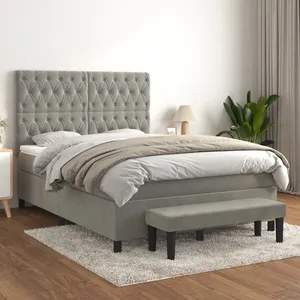 vidaXL Sommier à lattes de lit et matelas Gris clair 140x200cm Velours pas cher