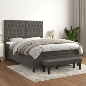 vidaXL Sommier à lattes de lit et matelas Gris foncé 140x190cm Velours pas cher