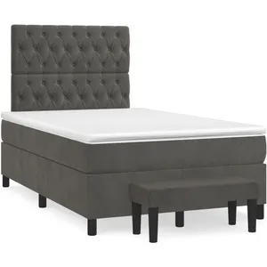 vidaXL Sommier à lattes de lit et matelas Gris foncé 120x200cm Velours pas cher