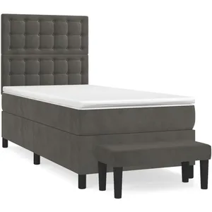 vidaXL Sommier à lattes de lit et matelas Gris foncé 90x200 cm Velours pas cher