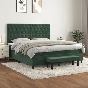 vidaXL Sommier à lattes de lit et matelas Vert foncé 160x200cm Velours pas cher