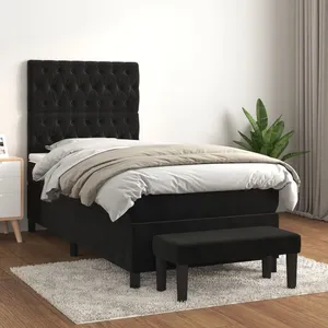 vidaXL Sommier à lattes de lit avec matelas Noir 90x200 cm Velours pas cher