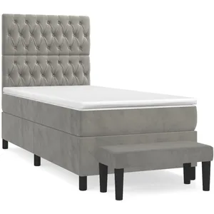 vidaXL Sommier à lattes de lit et matelas Gris clair 100x200cm Velours pas cher