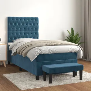 vidaXL Sommier à lattes de lit et matelas Bleu foncé 80x200 cm Velours pas cher