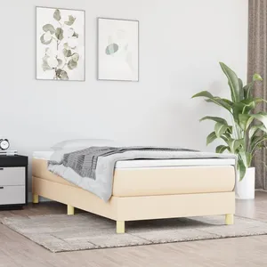 vidaXL Sommier à lattes de lit et matelas Crème 90x190 cm Tissu pas cher