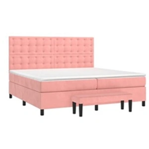 vidaXL Sommier à lattes de lit avec matelas Rose 200x200 cm Velours pas cher