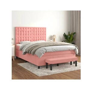 vidaXL Sommier à lattes de lit avec matelas Rose 140x200 cm Velours pas cher