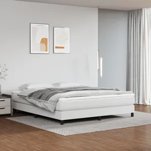 vidaXL Sommier à lattes de lit avec matelas Blanc 160x200cm Similicuir pas cher