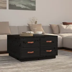 vidaXL Table basse Noir 80x80x45 cm Bois massif de pin pas cher