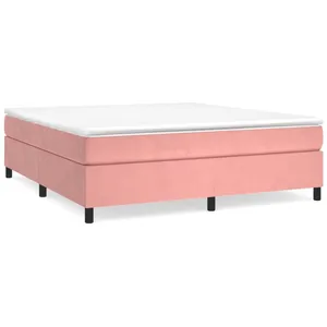 vidaXL Sommier à lattes de lit avec matelas Rose 160x200 cm Velours pas cher