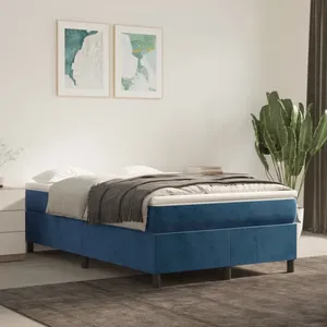 vidaXL Sommier à lattes de lit et matelas Bleu foncé 120x200cm Velours pas cher