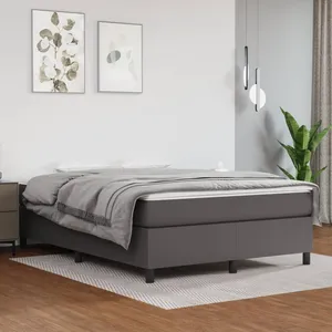 vidaXL Sommier à lattes de lit avec matelas Gris 140x200 cm Similicuir pas cher