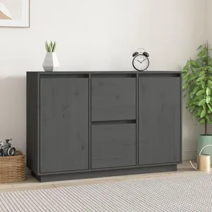 vidaXL Buffet Gris 111x34x75 cm Bois massif de pin pas cher