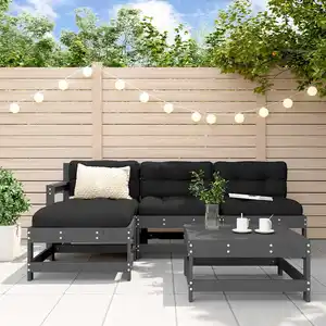 vidaXL Salon de jardin 5 pcs avec coussins gris bois massif pas cher