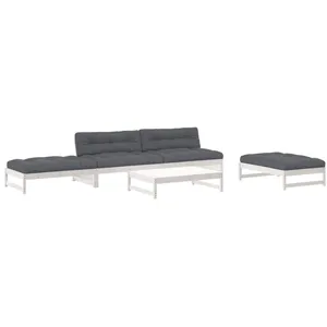 vidaXL Salon de jardin 5 pcs avec coussins blanc bois massif pas cher