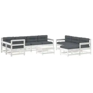 vidaXL Salon de jardin 10 pcs avec coussins blanc bois massif pas cher