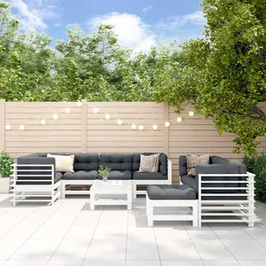 vidaXL Salon de jardin 10 pcs avec coussins blanc bois massif pas cher