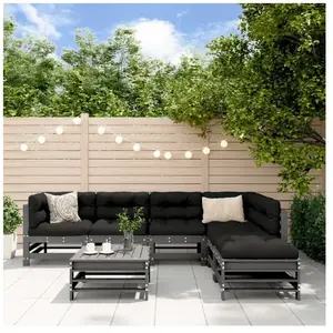 vidaXL Salon de jardin 7 pcs avec coussins gris bois massif pas cher