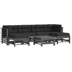 vidaXL Salon de jardin 7 pcs avec coussins gris bois massif pas cher