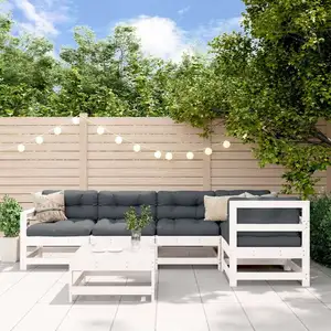 vidaXL Salon de jardin 6 pcs avec coussins blanc bois massif pas cher
