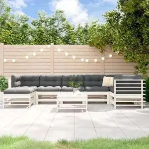 vidaXL Salon de jardin 8 pcs avec coussins blanc bois massif pas cher