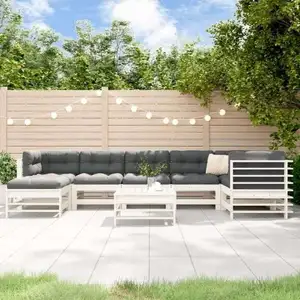 vidaXL Salon de jardin 8 pcs avec coussins blanc bois massif pas cher