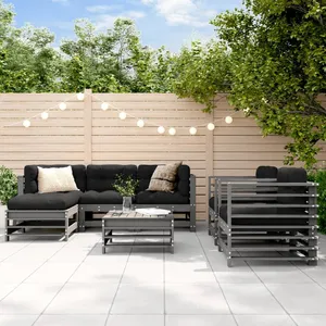 vidaXL Salon de jardin 7 pcs avec coussins gris bois massif pas cher