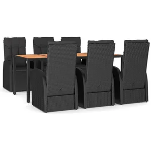 vidaXL Ensemble à manger de jardin coussins 7pcs Noir Résine tressée pas cher