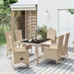 vidaXL Ensemble à manger de jardin et coussins 7 pcs beige poly rotin pas cher