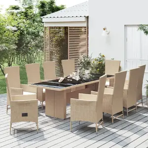 vidaXL Ensemble à manger de jardin et coussins 11 pcs beige poly rotin pas cher