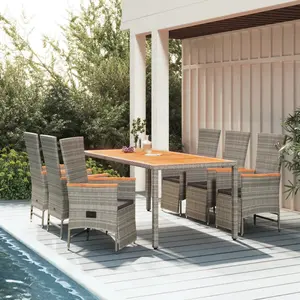 vidaXL Ensemble à manger de jardin et coussins 7 pcs gris rotin pas cher