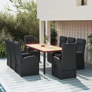 vidaXL Ensemble à manger de jardin 9 pcs Noir Poly rotin et acacia pas cher