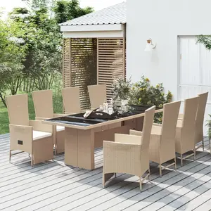 vidaXL Ensemble à manger de jardin et coussins 9 pcs beige Poly rotin pas cher