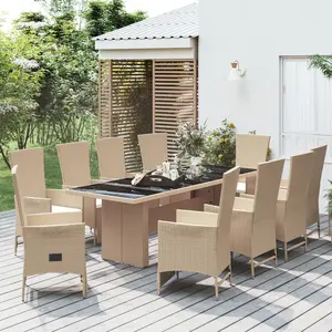 Comparateur de prix : vidaXL Ensemble à manger de jardin et coussins 11 pcs beige poly rotin