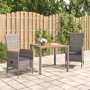 vidaXL Ensemble à manger de jardin 3 pcs coussins gris résine tressée pas cher