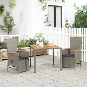vidaXL Ensemble à manger de jardin 3 pcs coussins gris résine tressée pas cher