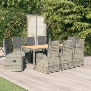 vidaXL Ensemble à manger de jardin 9 pcs coussins gris résine tressée