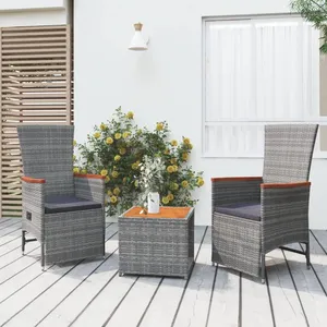 vidaXL Ensemble de salon de jardin 3 pcs gris poly rotin et acacia pas cher