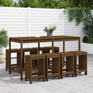 vidaXL Ensemble de bar de jardin 9 pcs marron miel bois de pin massif pas cher