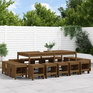 vidaXL Ensemble à manger de jardin 17 pcs marron miel bois pin massif pas cher