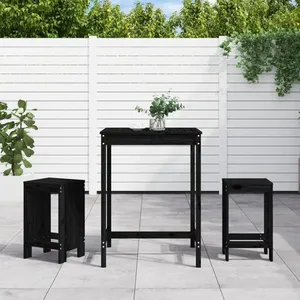 vidaXL Ensemble de bar de jardin 3 pcs noir bois de pin massif pas cher