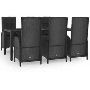Comparateur de prix : vidaXL Ensemble à manger jardin et coussins 7 pcs Noir et gris Rotin