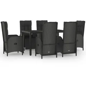 vidaXL Ensemble à manger jardin et coussins 7 pcs Noir et gris Rotin pas cher