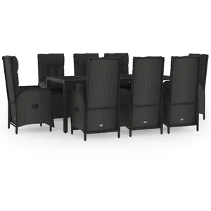 vidaXL Ensemble à manger jardin 9pcs et coussins noir résine tressée