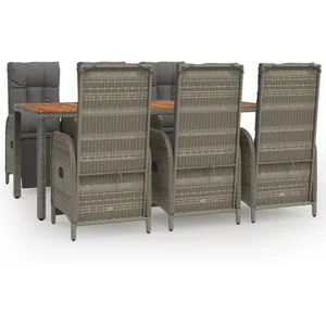vidaXL Ensemble à manger jardin et coussins 7 pcs gris rotin