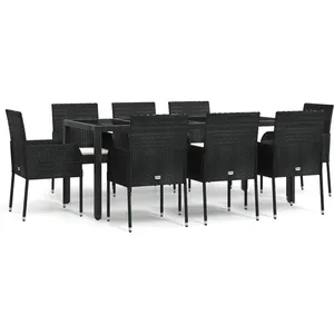 vidaXL Ensemble à manger jardin 9pcs et coussins noir résine tressée pas cher