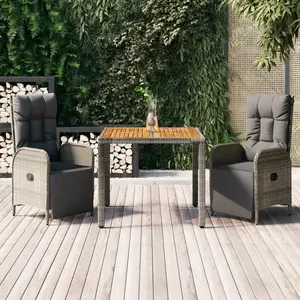 vidaXL Ensemble à manger de jardin 3 pcs avec coussins Gris pas cher