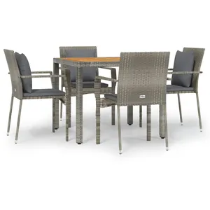 vidaXL Ensemble à manger de jardin 5 pcs coussins gris résine tressée pas cher